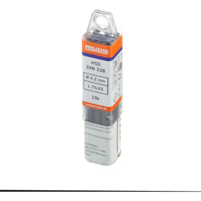 Спиральное сверло PROJAHN по металлу 4,2 мм, HSS, 5D, 118°, h8, DIN 338, Тип N ECO (упаковка 10шт) 10420