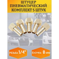 Штуцер пневматический Forsage внутр. резьба 1/4"- "елочка" 8 мм, к-т 5 шт. F-FFH04/05K(26074)