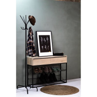 Тумба НАЙДИ с полками под обувь, черный муар, ЛДСП дуб сонома LTO-553025