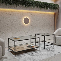 Стол НАЙДИ ДУЭТ, черный муар, ЛДСП дуб сонома, стекло LKS-553025