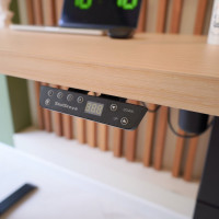 Стол StolStoya МОТОР UP с регулируемой высотой подстолье черное и столешница МДФ шпон беленый дуб SE211IBBD12065