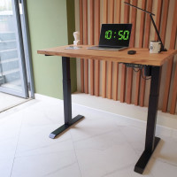 Стол StolStoya МОТОР UP с регулируемой высотой подстолье черное и столешница МДФ шпон дуб европейский SE211IBDE12065