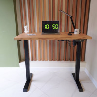 Стол StolStoya МОТОР UP с регулируемой высотой подстолье черное и столешница МДФ шпон дуб европейский SE211IBDE12065