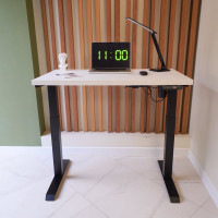 Стол StolStoya МОТОР UP с регулируемой высотой подстолье черное и столешница МДФ эмаль белая 140x70 SE211IBW14070