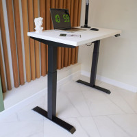 Стол StolStoya МОТОР UP с регулируемой высотой подстолье черное и столешница МДФ эмаль белая 140x70 SE211IBW14070