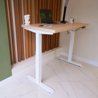 Стол с регулируемой высотой StolStoya МОТОР UP подстолье белое и столешница МДФ шпон Беленый дуб 140x70 SE211I140WBD