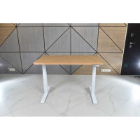 Стол двухмоторный с регулируемой высотой StolStoya ТИТАН подстолье белое и столешница МДФ шпон Дуб SE221IWDE12065