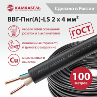 Кабель ВВГ-ПНГ А Камкабель 2x4 мм 100 м ГОСТ 1137Z22WD00070Z