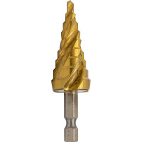 Сверло ступенчатое спиральное Rockforce TIN HSS M2, в блистере RF-44744S(49324)