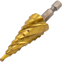 Сверло ступенчатое спиральное Rockforce TIN HSS M2, в блистере RF-44744S(49324)