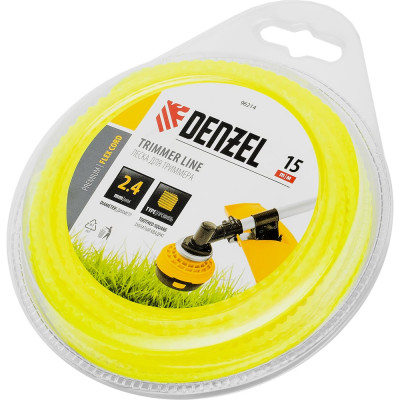 Леска FLEX CORD зубчатый квадрат 2.4 мм, 15 м, блистер для триммера Denzel 96214