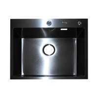 Нержавеющая врезная мойка SANTREK 600x500x220 т 3,0 ЧЕРНАЯ D6050HB (+ сифон + дозатор + коландер 440x220) AQUA 312394