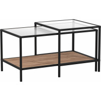 Стол НАЙДИ дуэт, черный муар, лдсп, дуб крафт табачный, стекло LKS-55004