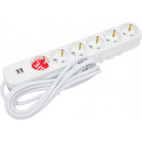 Удлинитель ELBI Myra с заземлением, 6 входов, с защитными шторками, USB, 3м, 3x1,5 527-040203-621