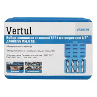 Набор головок со вставкой TORX с отверстием 1/2" DR, длина 55 мм, 8 предметов VERTUL VR50189