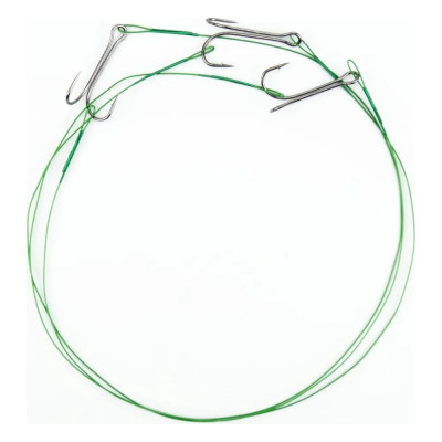 Namazu Поводок стальной leader 1x7 nylon coated green, d-0,42 мм, l-40 см, с двойным крючком 7826 do N-LS42-40D1/0L