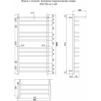 Полотенцесушитель INDIGO Brace c полкой (н.р.1") 100/50 м/о 60 боковое подключение слева LBCW100-50PL-б/п-60