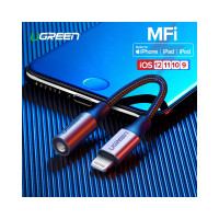 Аудиоадаптер UGREEN Lightning - AUX Jack 3.5 мм f, в оплетке, цвет серо-черный, 10 с 30756