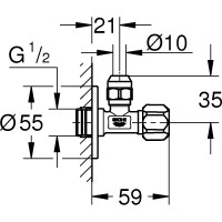 Угловой вентиль с металлической розеткой и уплотнительным кольцом Grohe 1/2"*3/8", хром 22023000