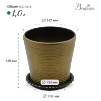 Керамический горшок с подставкой Вещицы 1 л, диаметр 147 мм, высота 130 мм, бронзовый, глянец BH-05-12
