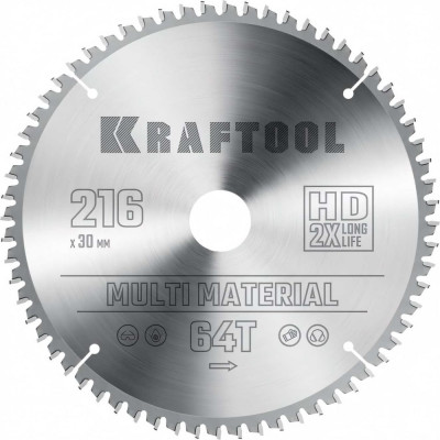 KRAFTOOL Multi material диск пильный по алюминию 216x30мм 64т 36953-216-30