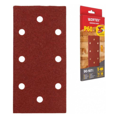 WORTEX Шлифлист 90x187 мм Р60 д/дерева самосцепл. 8 отв. 5 шт. 1334432