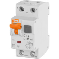 Автоматический выключатель дифференциального тока TDM ELECTRIC АВДТ 63 2P C32 100мА SQ0202-0007