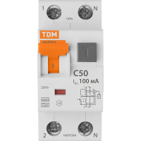 Автоматический выключатель дифференциального тока TDM ELECTRIC АВДТ 63 2P C50 100мА SQ0202-0014