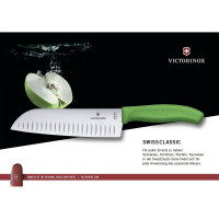 Зеленый нож Santoku с рифленым лезвием 17 см в картонном блистере Victorinox 6.8526.17L4B