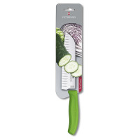 Зеленый нож Santoku с рифленым лезвием 17 см в картонном блистере Victorinox 6.8526.17L4B