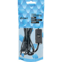 Провод с евроштекером и выключателем duwi черный, 2м H 03 VV-F 2x0,5 мм 28570 0
