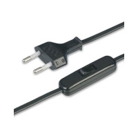 Провод с евроштекером и выключателем duwi черный, 2м H 03 VV-F 2x0,5 мм 28570 0