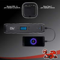 Компрессор-Power Bank DSV 3в1 беспроводной, 4500 мАч, LED фонарь, USB/Type-C, чехол 208100