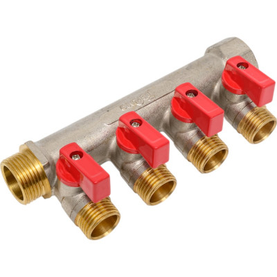 Латунный коллектор Terma 3/4"в/н с 4-мя шаровыми кранами на 1/2" (нар.резьбы) (14017) 41233
