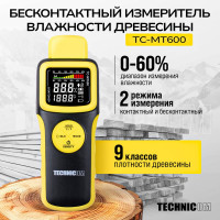 Бесконтактный измеритель влажности древесины TECHNICOM 1х9В, влажность 0-60%, ЖК дисплей TC-MT600