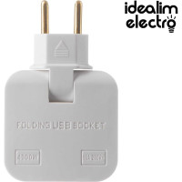 Сетевой электрический плоский поворотный тройник в розетку idealim с USB white USB
