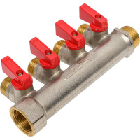 Латунный коллектор Terma 3/4"в/н с 4-мя шаровыми кранами на 1/2" (нар.резьбы) (14017) 41233