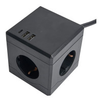 Удлинитель 3-местный STEKKER HM10-41-01 с/з, 3x1мм2, 1.5м, 250В, 16А, 2USB+1С, 5V 3,1А, серия Comfort, черный, 49657
