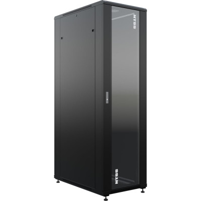 Напольный универсальный серверный шкаф NTSS NTSSR 42U 800x1000мм, 4 профиля 19, двери стекло и сплошная металл, боковые стенки съемные, регулиру NTSS-R42U80100GS-BL