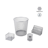 Настольный набор BERLINGO Steel&Style из металла, 4 предмета, с корзиной, серебристый BMs_41411