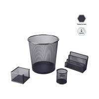 Настольный набор BERLINGO Steel&Style из металла, 4 предмета, с корзиной, черный BMs_41412