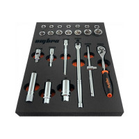 Набор торцевых головок с аксессуарами Ombra OMT23STE 3/8 DR  в EVA ложементе 280х375 мм, 23 предметов 56135