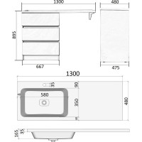 Напольная тумба ORANGE OPTIMA с левой раковиной, под стиральную машину OP-70TUW+RAL