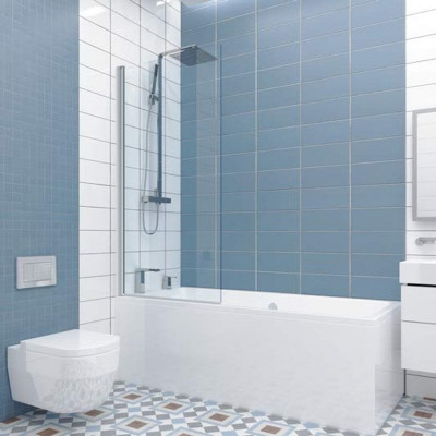 Шторка на ванну GuteWetter gwmplp61asq 90x150 см, профиль хром блестящий, стекло бесцветное закаленное 8 мм 4698032466510