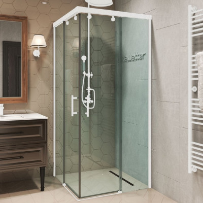 Душевой уголок GuteWetter gwmpslrc864 95x90x200 см, профиль белый матовый, стекло бесцветное закаленное 8/6 мм 4698032844295