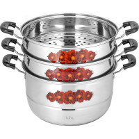 Мантоварка-пароварка Lara нержавеющая сталь 28x31 см, 11 л, 3 секции + крышка с окном, сталь 0.5 мм LR03-40