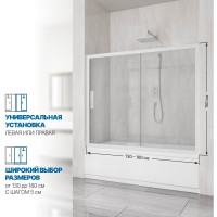 Шторка на ванну GuteWetter gwmpkb019p2 165x150 см, профиль белый матовый, стекло бесцветное закаленное 6 мм 4698031666850