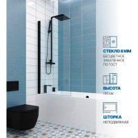 Шторка на ванну GuteWetter gwmplp61asq 70x150 см, профиль черный матовый, стекло бесцветное закаленное 8 мм 4698032465254