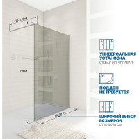 Душевая перегородка GuteWetter gwmpwa8stb 65x198 см, профиль хром матовый, стекло бесцветное закаленное 8 мм 4698032444594
