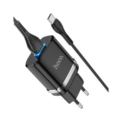 Hoco Сзу n1 ardent 1xusb, 2.4а, led + usb кабель type-c, 1м (черный) 0L-MG-WF339